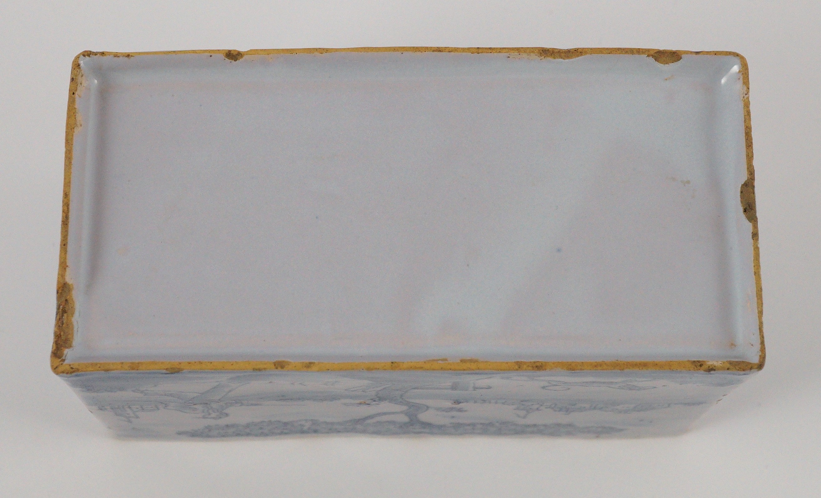 An English delftware flower brick, mid 18th century, 14.5cm wide, chips and crack